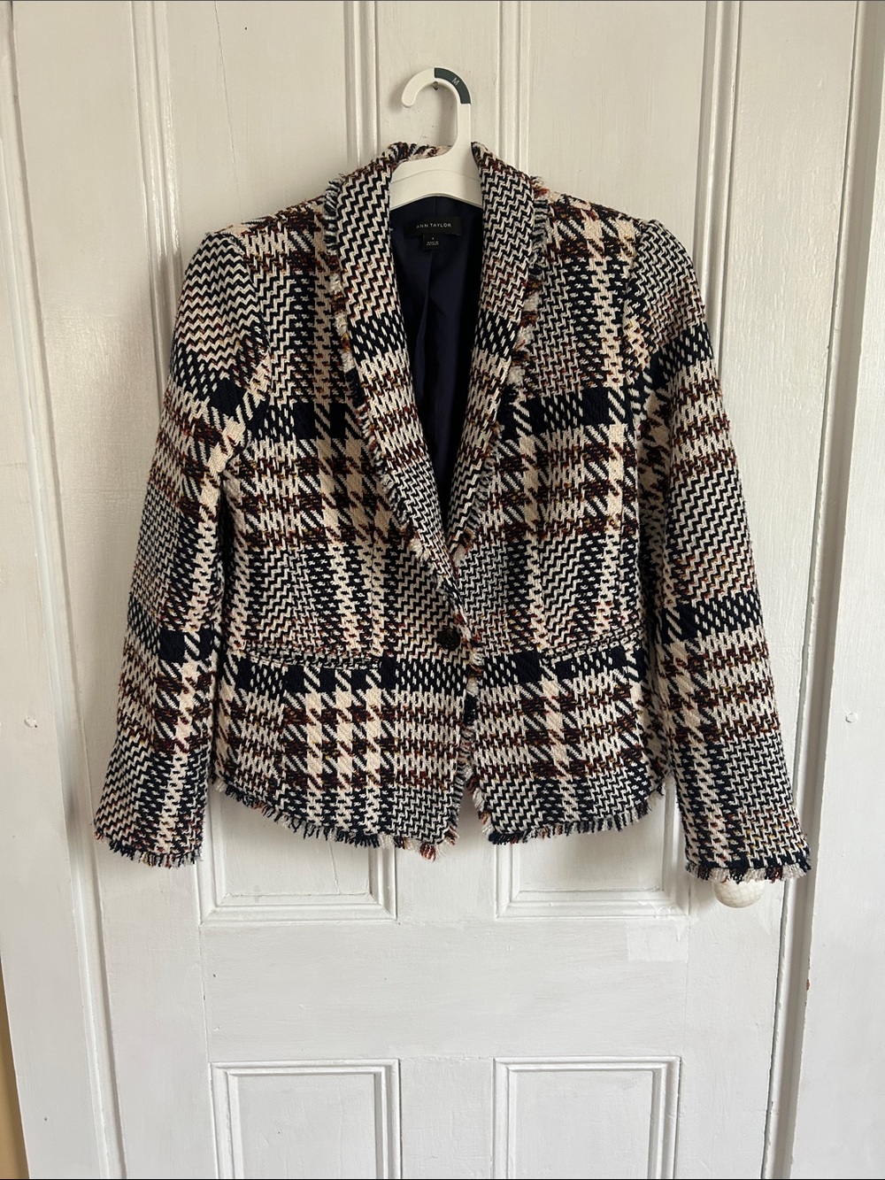 Ann Taylor Houndstooth Tweed Blazer in Black, Cream & Brown